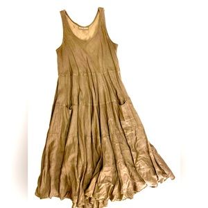 CP SHADES GORSUCH Linen dress. Brown, ankle/mid calf length length.